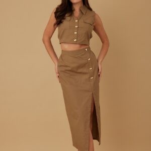Vest Collared Jacket Top With Skirt Sets